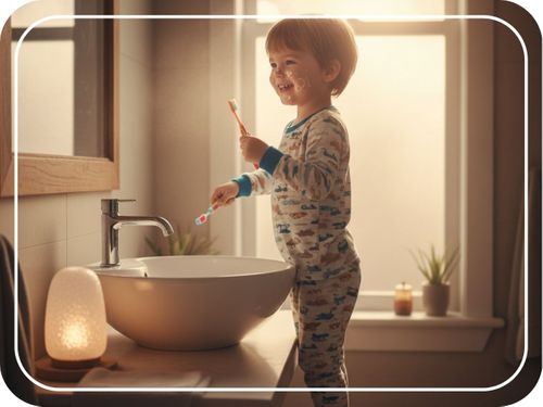 a child brushing teeth getting ready