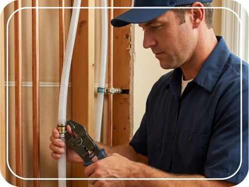 Advanced Repipe Specialist plumber installing a secure PEX plumbing fitting, illustrating professional repiping services.