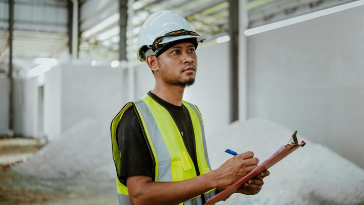 specialist holding clipboard in commercial space