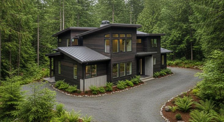 A sturdy modern home in the Pacific Northwest representing resilient residential and commercial construction.