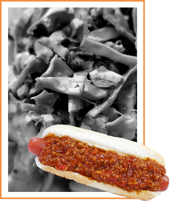 Image of a hot dog covered in Chilli