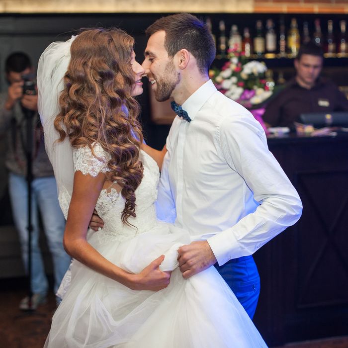 newlywed couple on dance floor