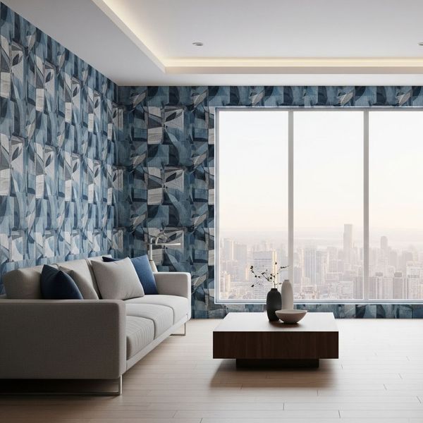 wallpapered living room