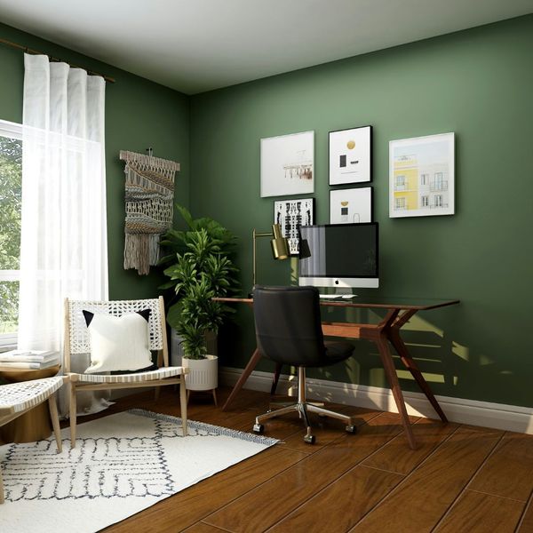 home office with green wall