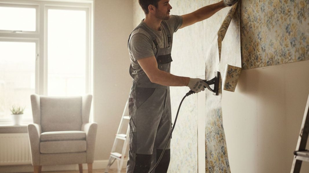 Professional removing old wallpaper carefully