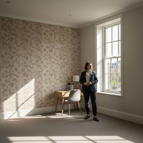 man in living room with wallpaper