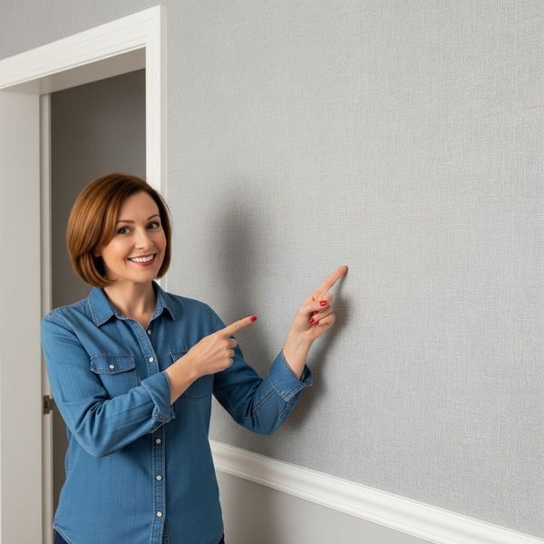 Satisfied homeowner admiring professionally installed wallpaper