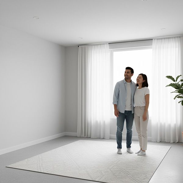 A smiling couple standing together in a bright, newly painted room. The Functional Benefits of Wallpaper Removal BB Image 3.jpg