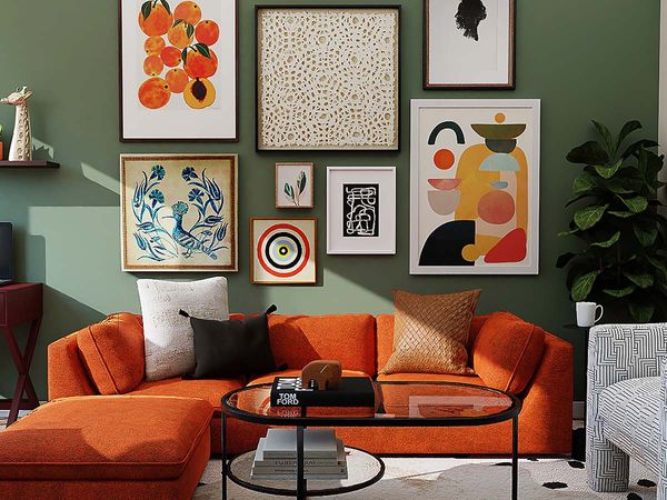 orange sofa in modern living room