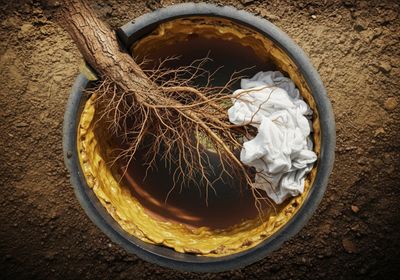 Blocked Sewer Pipe with Roots and Debris