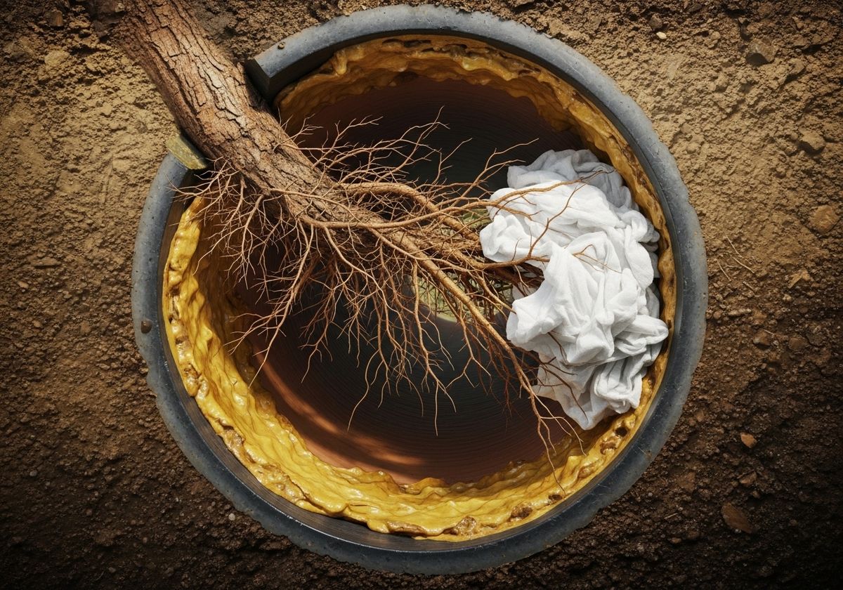 Blocked Sewer Pipe with Roots and Debris