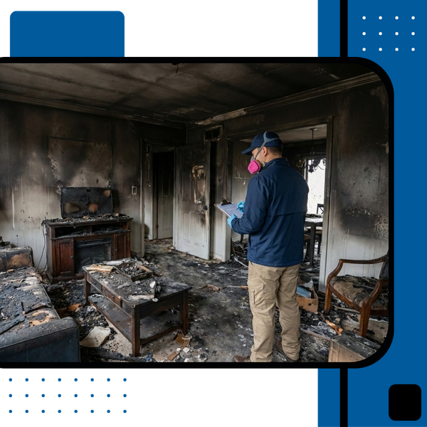 doing a walk through of a fire damaged home