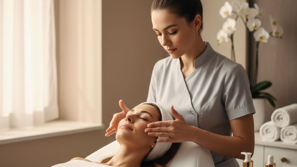professional woman receiving a gentle facial treatment