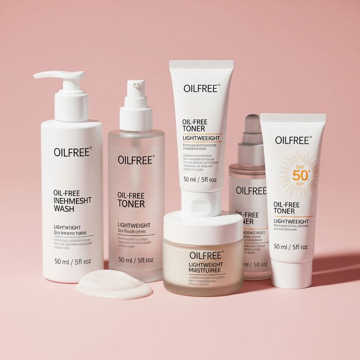 A collection of oil-free beauty products.