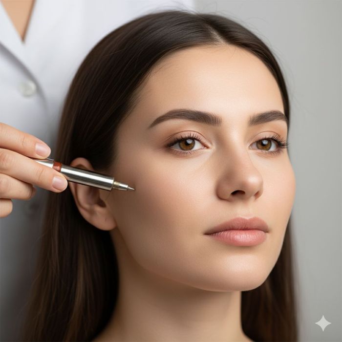 Woman receiving an intense serum fusion on her cheek