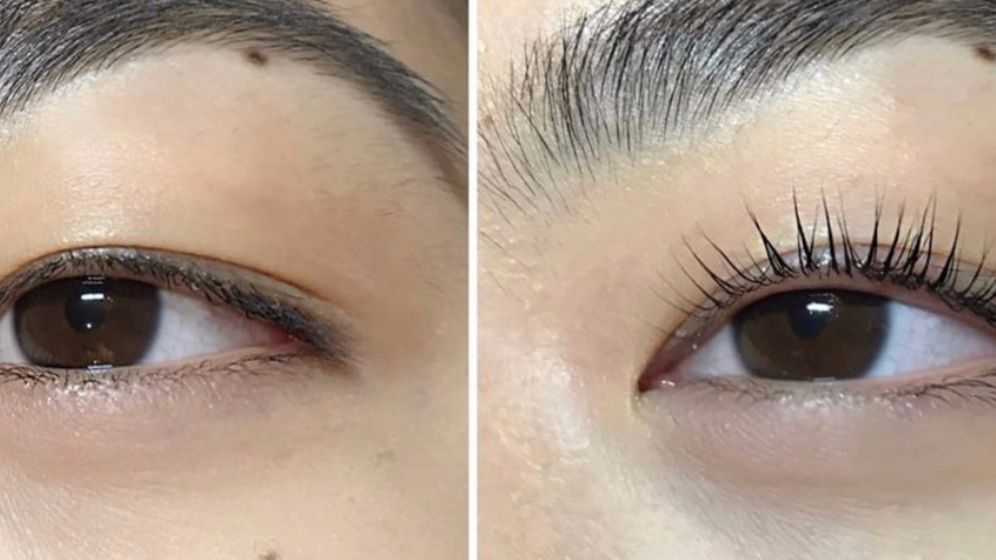 Woman's eyes before and after a lash lift