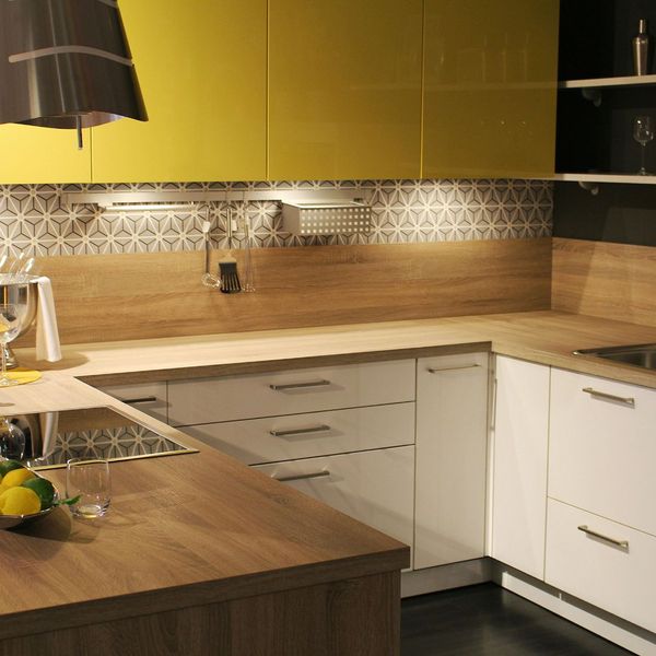 kitchen with yellow cabinets