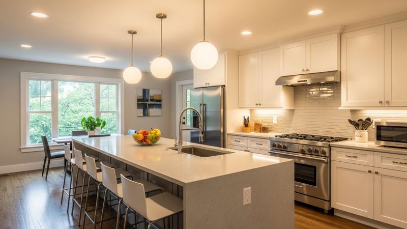 newly renovated, modern kitchen with white cabinets