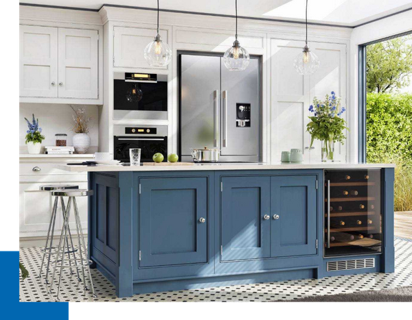 A blue themed kitchen