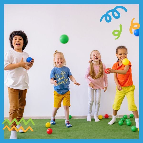 children playing with plastic balls