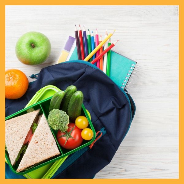 kids backpack and packed lunch