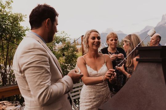 bride cooking smores