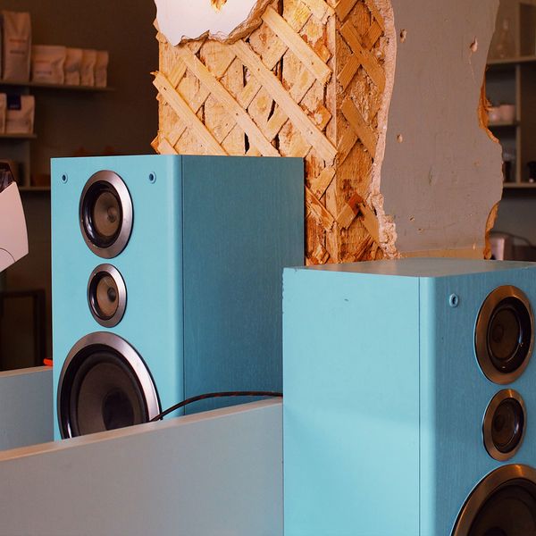 Teal home stereo speakers