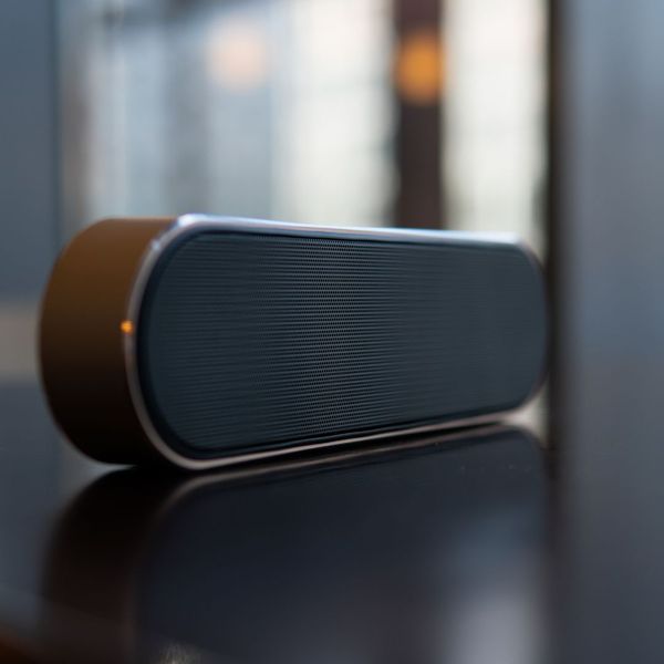 A high-quality speaker on a counter