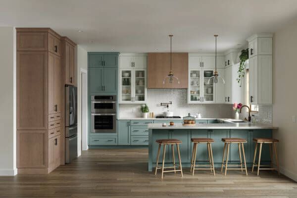 kitchen with multi-colored cabinets kitchen with multi-colored cabinets