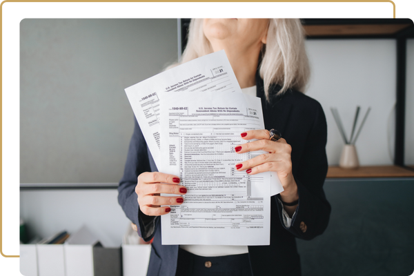 person holding tax forms