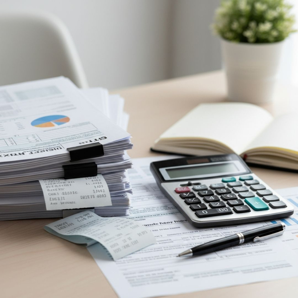 Organized tax and accounting documents, representing an expert tax advisor.