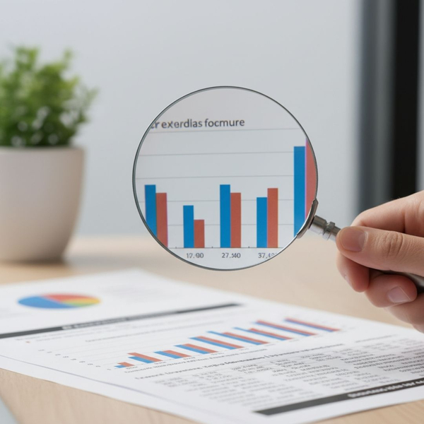 A magnifying glass clarifying a complex financial document.