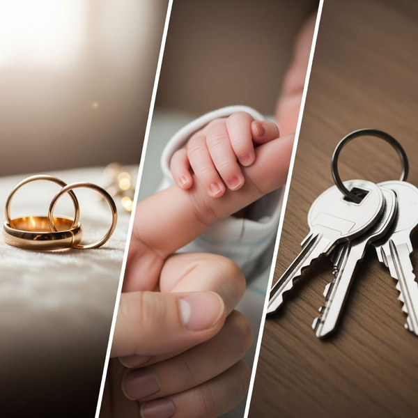 A collection of images representing major life milestones