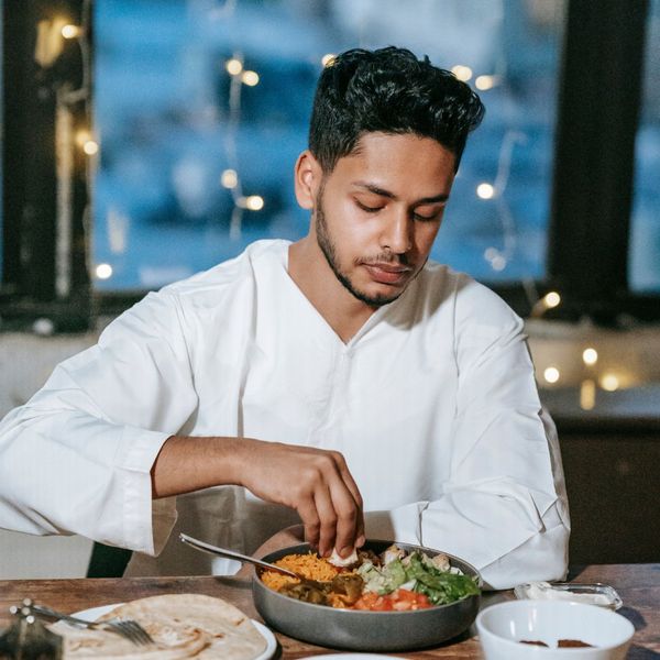 man eating healthy food