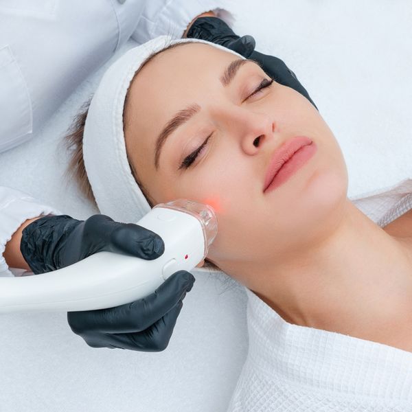 woman getting laser treatment on face