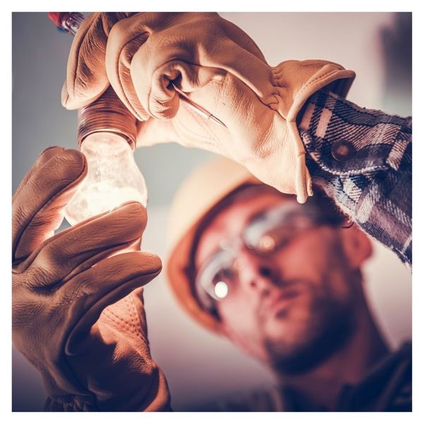 electrician holding light bulb