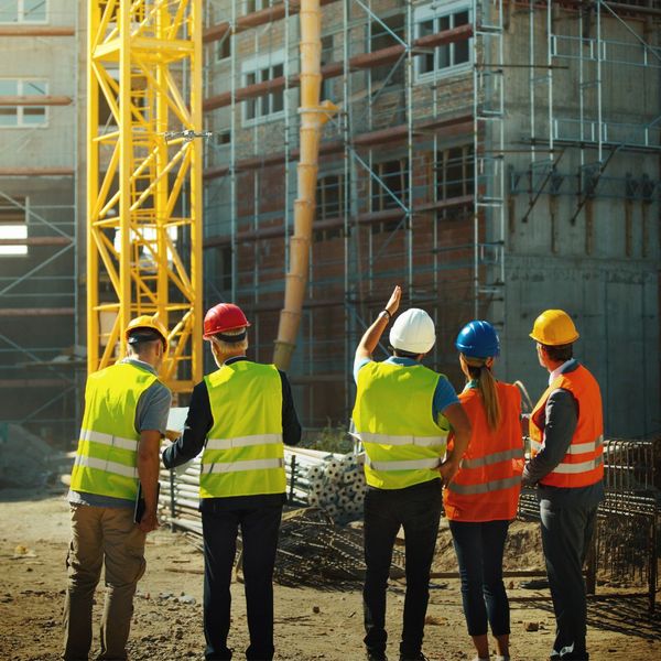 construction site workers talking about construction safety