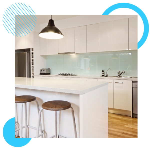 kitchen with glass backsplash