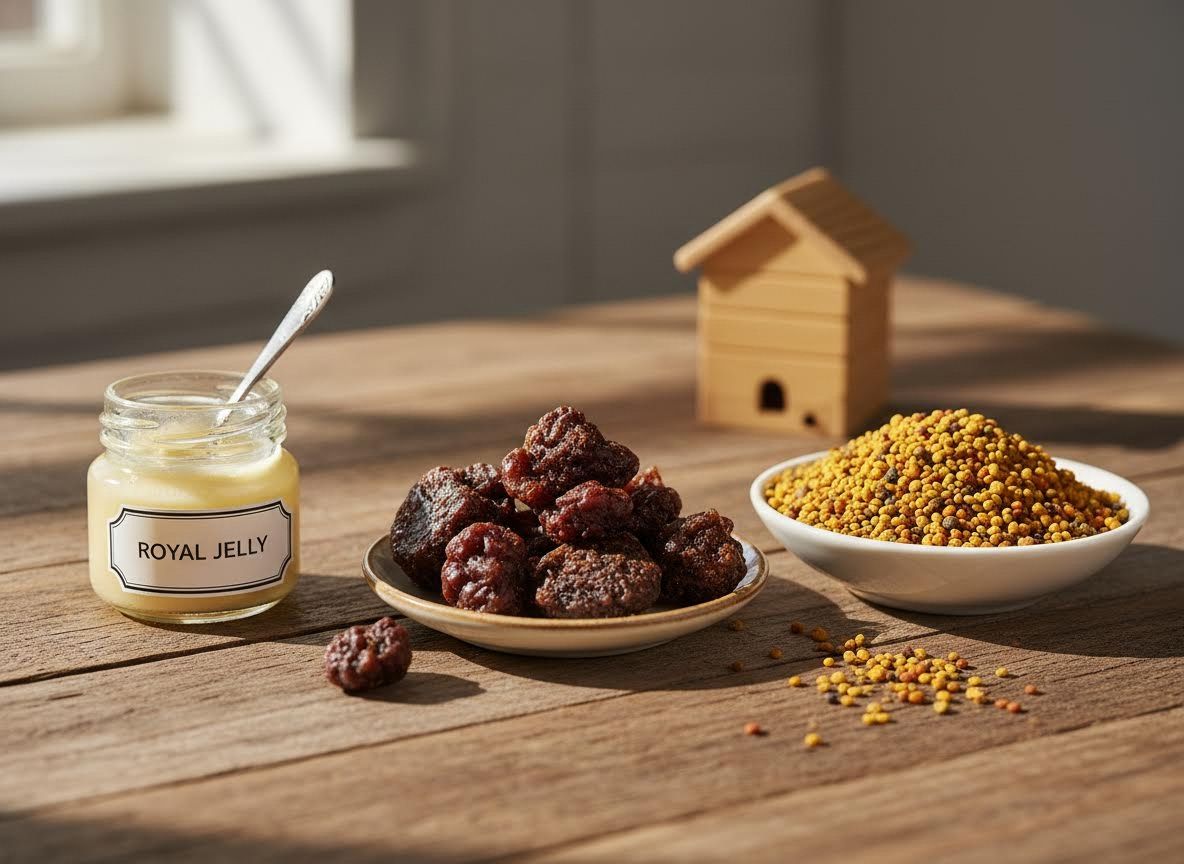 Royal Jelly, Bee Pollen, and Bee Bread with Beehive Model