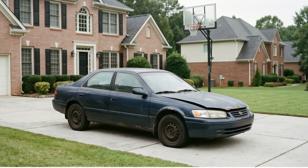 Car Buyers Cash For Junk Cars Atlanta - Old Broken Down Green Sedan Junk Car Removal