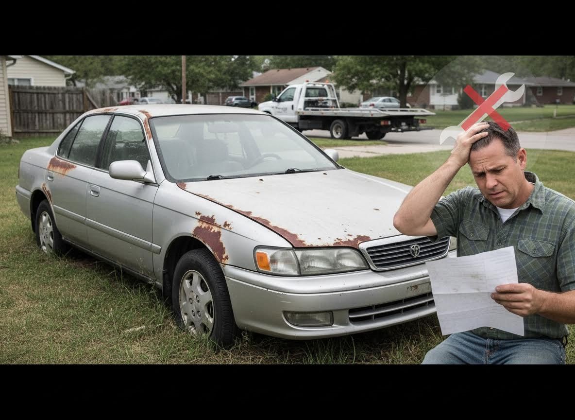 Man Stressed by Rusty Car Repair Costs