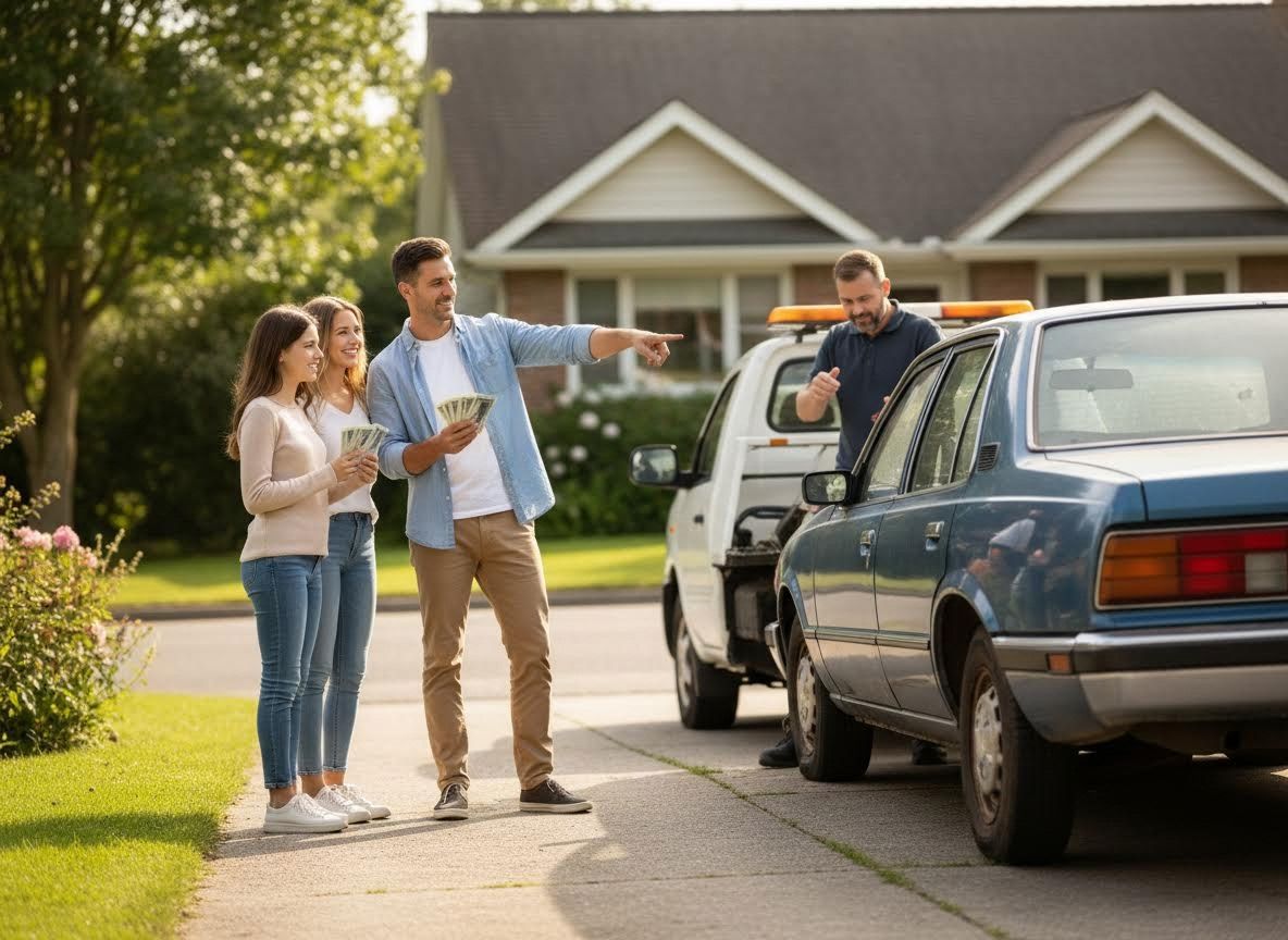 Family selling old car for cash