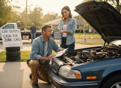 Couple making a financial decision about a broken-down car