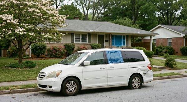 Car Buyers Cash For Junk Cars Atlanta - Abandoned Damaged White Minivan Junk Car Removal