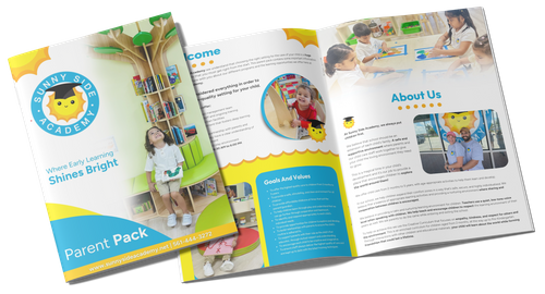 A Parent Pack brochure for Sunny Side Academy, detailing the school's philosophy, goals, and values.