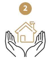 icon of 2 and hands with house