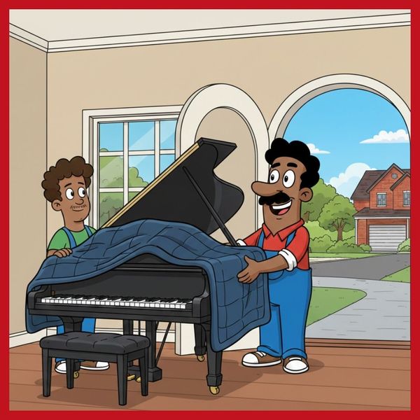 Down South Movings' mascot and another person moving a piano