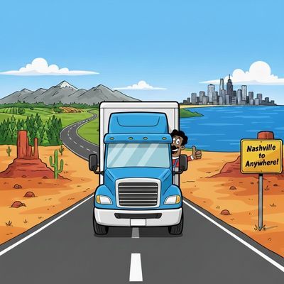 Down South Movings' mascot driving the moving truck to a new state