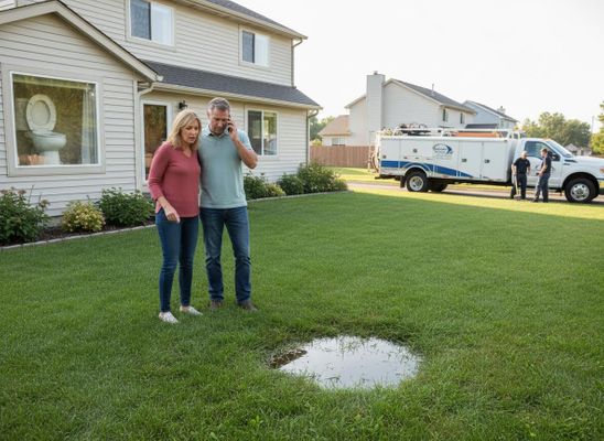Homeowners with yard leak call for plumbing help
