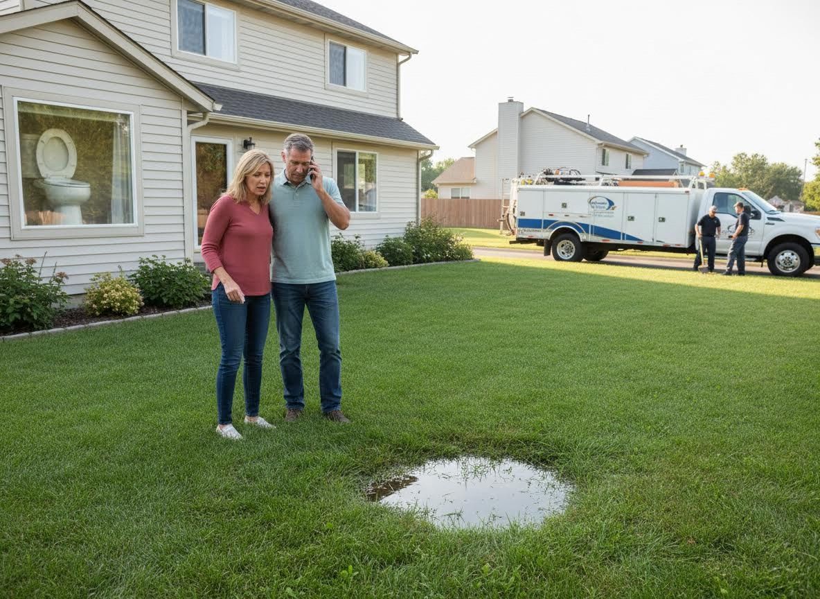 Homeowners with yard leak call for plumbing help